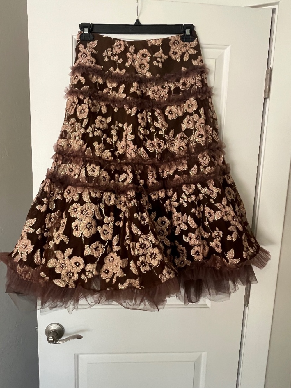Rare Archival Tuleh Bryan Bradley Y2K Tiered Tulle Jacquard Midi Skirt Sample 4